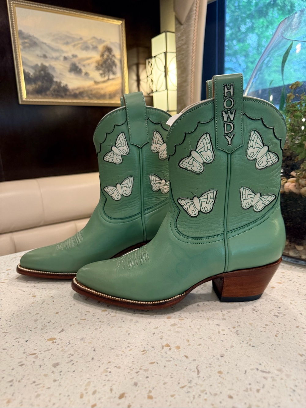 Howdy Green Butterfly Lace-Up Women's Western Boots